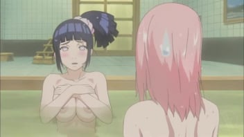 Kartun Naruto. Animasi Naruto 18 Adegan Renang Telanjang Panas. Payudara semua orang berkembang. Alat kelamin mereka masih sangat merah muda.